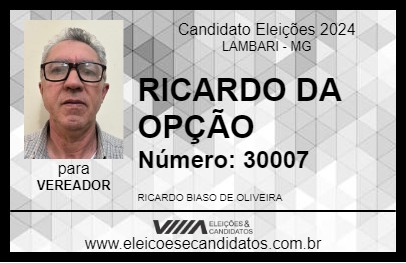 Candidato RICARDO DA OPÇÃO 2024 - LAMBARI - Eleições