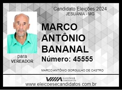 Candidato MARCO ANTÔNIO BANANAL 2024 - JESUÂNIA - Eleições