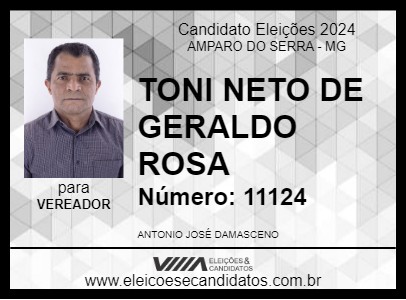 Candidato TONI NETO DE GERALDO ROSA 2024 - AMPARO DO SERRA - Eleições