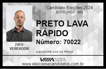 Candidato PRETO LAVA RÁPIDO 2024 - BOTELHOS - Eleições