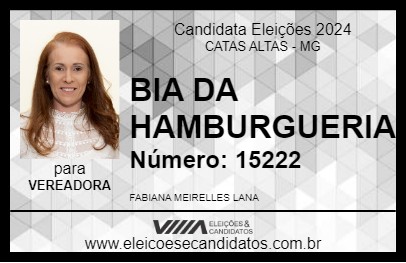 Candidato BIA DA HAMBURGUERIA 2024 - CATAS ALTAS - Eleições