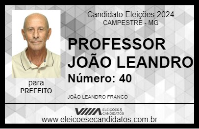 Candidato PROFESSOR JOÃO LEANDRO 2024 - CAMPESTRE - Eleições