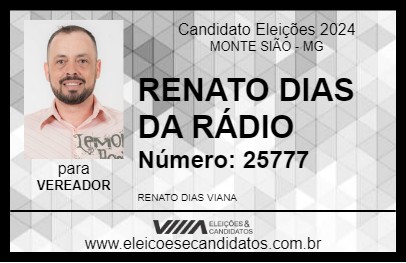 Candidato RENATO DIAS DA RÁDIO 2024 - MONTE SIÃO - Eleições