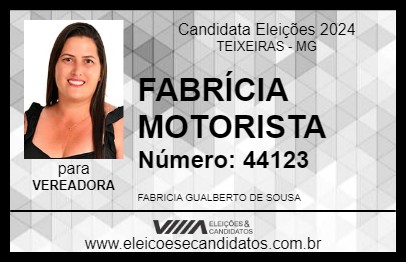 Candidato FABRÍCIA MOTORISTA 2024 - TEIXEIRAS - Eleições