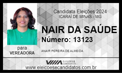 Candidato NAIR DA SAÚDE 2024 - ICARAÍ DE MINAS - Eleições