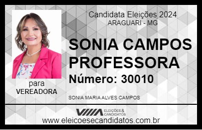 Candidato SONIA CAMPOS PROFESSORA 2024 - ARAGUARI - Eleições