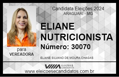 Candidato ELIANE NUTRICIONISTA 2024 - ARAGUARI - Eleições