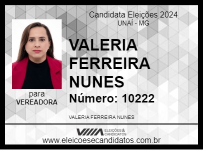 Candidato VALERIA NUNES 2024 - UNAÍ - Eleições