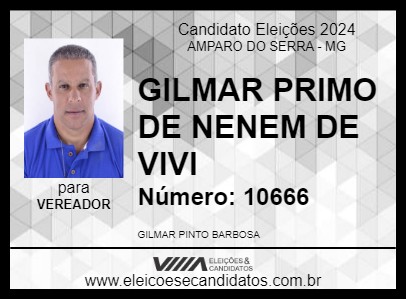 Candidato GILMAR PRIMO DE NENEM DE VIVI 2024 - AMPARO DO SERRA - Eleições