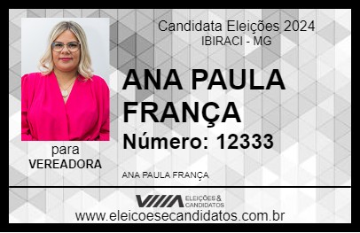 Candidato ANA PAULA FRANÇA 2024 - IBIRACI - Eleições