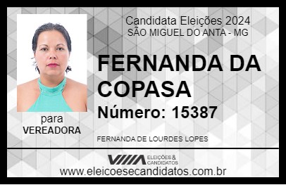 Candidato FERNANDA DA COPASA 2024 - SÃO MIGUEL DO ANTA - Eleições