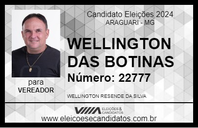 Candidato WELLINGTON DAS BOTINAS 2024 - ARAGUARI - Eleições