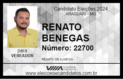 Candidato RENATO BNEGAS 2024 - ARAGUARI - Eleições