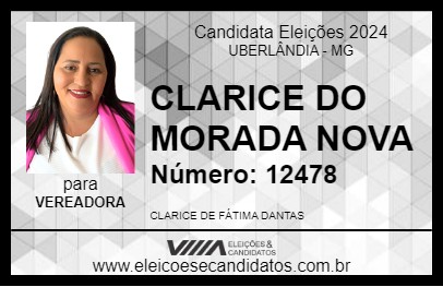 Candidato CLARICE DO MORADA NOVA 2024 - UBERLÂNDIA - Eleições