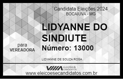 Candidato LIDYANNE DO SINDIUTE 2024 - BOCAIÚVA - Eleições