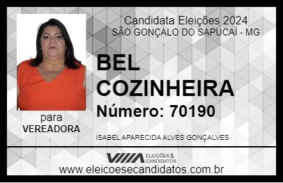 Candidato BEL COZINHEIRA 2024 - SÃO GONÇALO DO SAPUCAÍ - Eleições