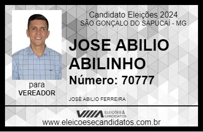 Candidato JOSÉ ABÍLIO - BILINHO 2024 - SÃO GONÇALO DO SAPUCAÍ - Eleições