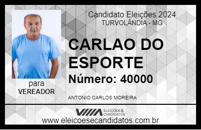 Candidato CARLAO DO ESPORTE 2024 - TURVOLÂNDIA - Eleições