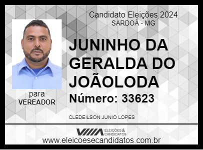 Candidato JUNINHO DA GERALDA DO JOÃOLODA 2024 - SARDOÁ - Eleições