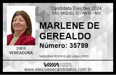 Candidato MARLENE DE GEREALDO 2024 - SÃO MIGUEL DO ANTA - Eleições