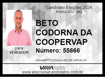 Candidato BETO CODORNA DA COOPERVAP 2024 - PARACATU - Eleições