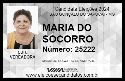 Candidato MARIA DO SOCORRO 2024 - SÃO GONÇALO DO SAPUCAÍ - Eleições