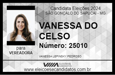 Candidato VANESSA DO CELSO 2024 - SÃO GONÇALO DO SAPUCAÍ - Eleições