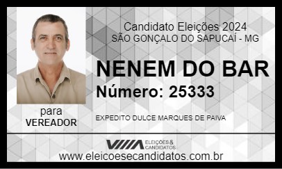 Candidato NENEM DO BAR 2024 - SÃO GONÇALO DO SAPUCAÍ - Eleições