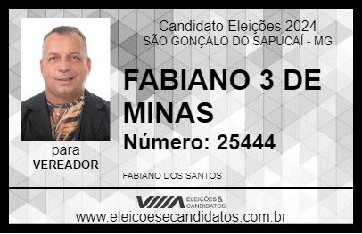 Candidato FABIANO 3 DE MINAS 2024 - SÃO GONÇALO DO SAPUCAÍ - Eleições