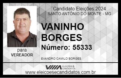 Candidato VANINHO BORGES 2024 - SANTO ANTÔNIO DO MONTE - Eleições