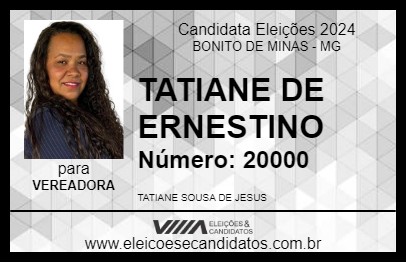 Candidato TATIANE DE ERNESTINO 2024 - BONITO DE MINAS - Eleições