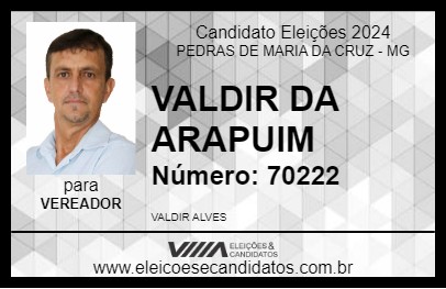 Candidato VALDIR DA ARAPUIM 2024 - PEDRAS DE MARIA DA CRUZ - Eleições