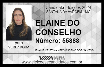 Candidato ELAINE DO CONSELHO 2024 - SANTANA DA VARGEM - Eleições