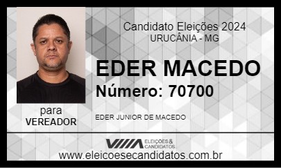 Candidato EDER MACEDO 2024 - URUCÂNIA - Eleições