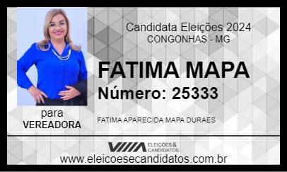 Candidato FATIMA MAPA 2024 - CONGONHAS - Eleições