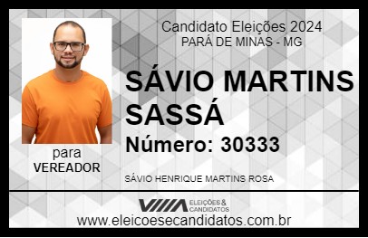 Candidato SÁVIO MARTINS  SASSÁ 2024 - PARÁ DE MINAS - Eleições