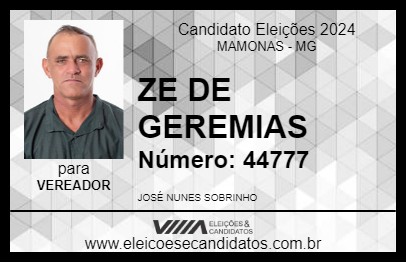 Candidato ZE DE GEREMIAS 2024 - MAMONAS - Eleições