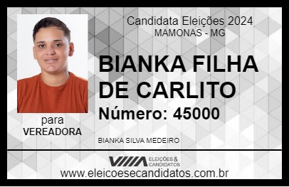 Candidato BIANKA FILHA DE CARLITO 2024 - MAMONAS - Eleições