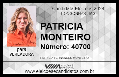 Candidato PATRICIA MONTEIRO 2024 - CONGONHAS - Eleições