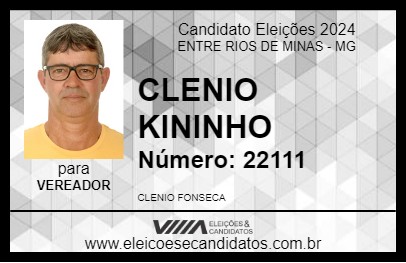 Candidato CLENIO KININHO 2024 - ENTRE RIOS DE MINAS - Eleições