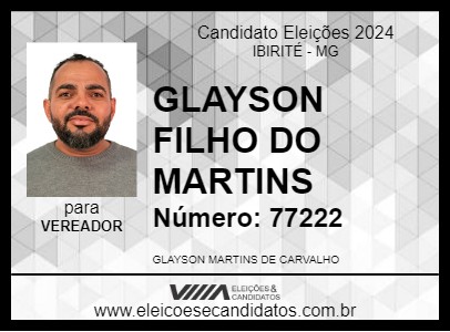 Candidato GLAYSON FILHO DO MARTINS 2024 - IBIRITÉ - Eleições