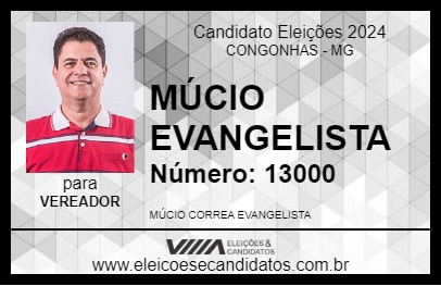 Candidato MÚCIO EVANGELISTA 2024 - CONGONHAS - Eleições