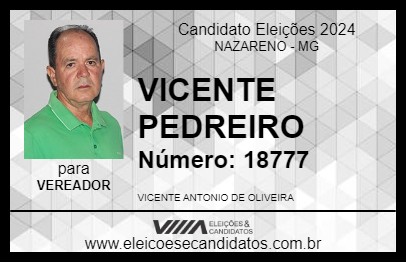 Candidato VICENTE PEDREIRO 2024 - NAZARENO - Eleições