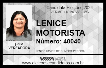 Candidato LENICE MOTORISTA 2024 - VERMELHO NOVO - Eleições