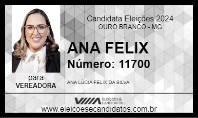 Candidato ANA FELIX 2024 - OURO BRANCO - Eleições