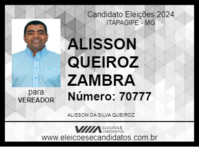 Candidato ALISSON QUEIROZ ZAMBRA 2024 - ITAPAGIPE - Eleições