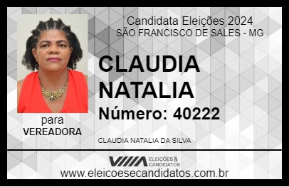 Candidato CLAUDIA NATALIA 2024 - SÃO FRANCISCO DE SALES - Eleições