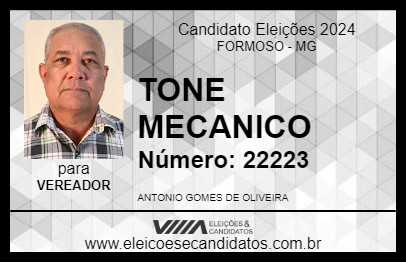 Candidato TONE MECANICO 2024 - FORMOSO - Eleições