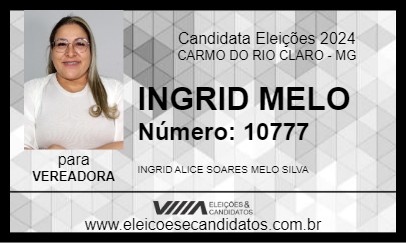 Candidato INGRID MELO 2024 - CARMO DO RIO CLARO - Eleições