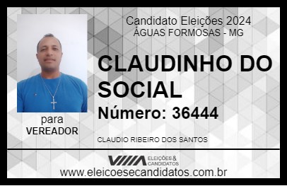 Candidato CLAUDINHO DO SOCIAL 2024 - ÁGUAS FORMOSAS - Eleições